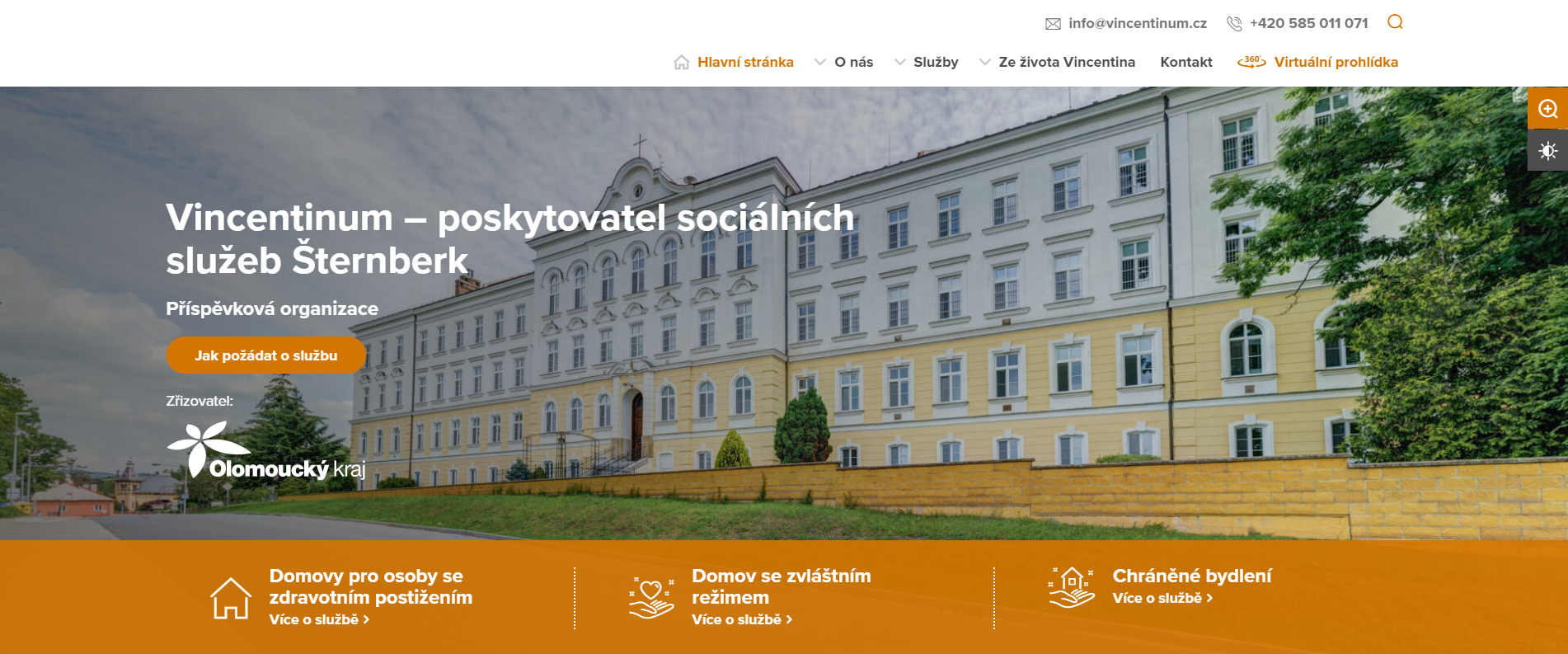 Hlavní stránka webových stránek Vincentina