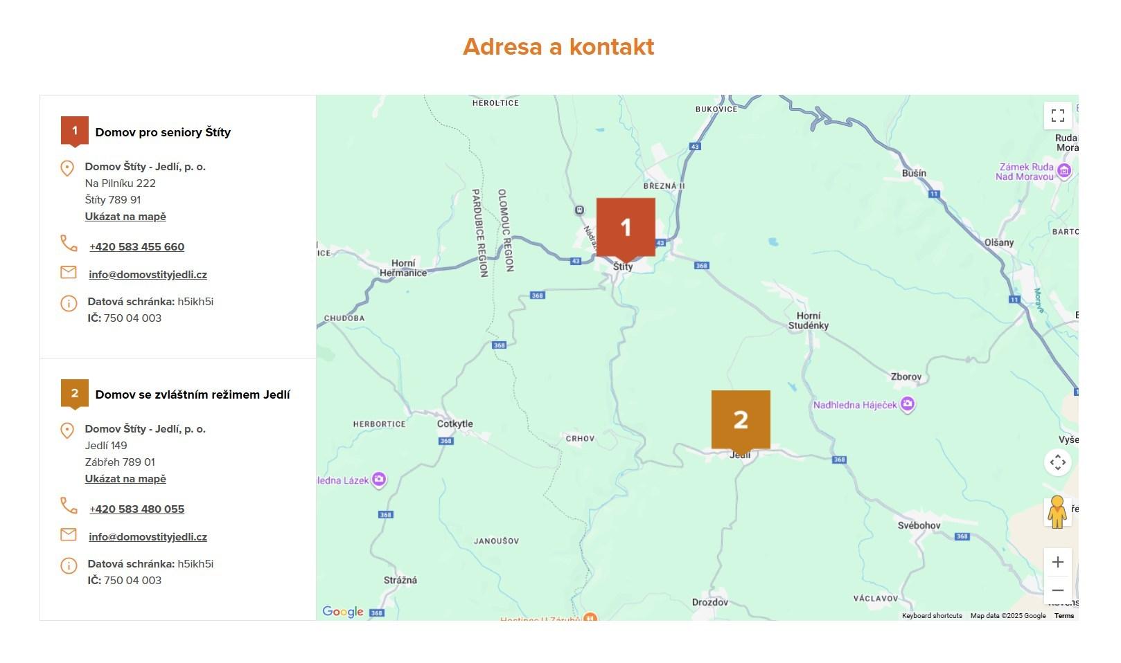 kontakty přehledně - mapa